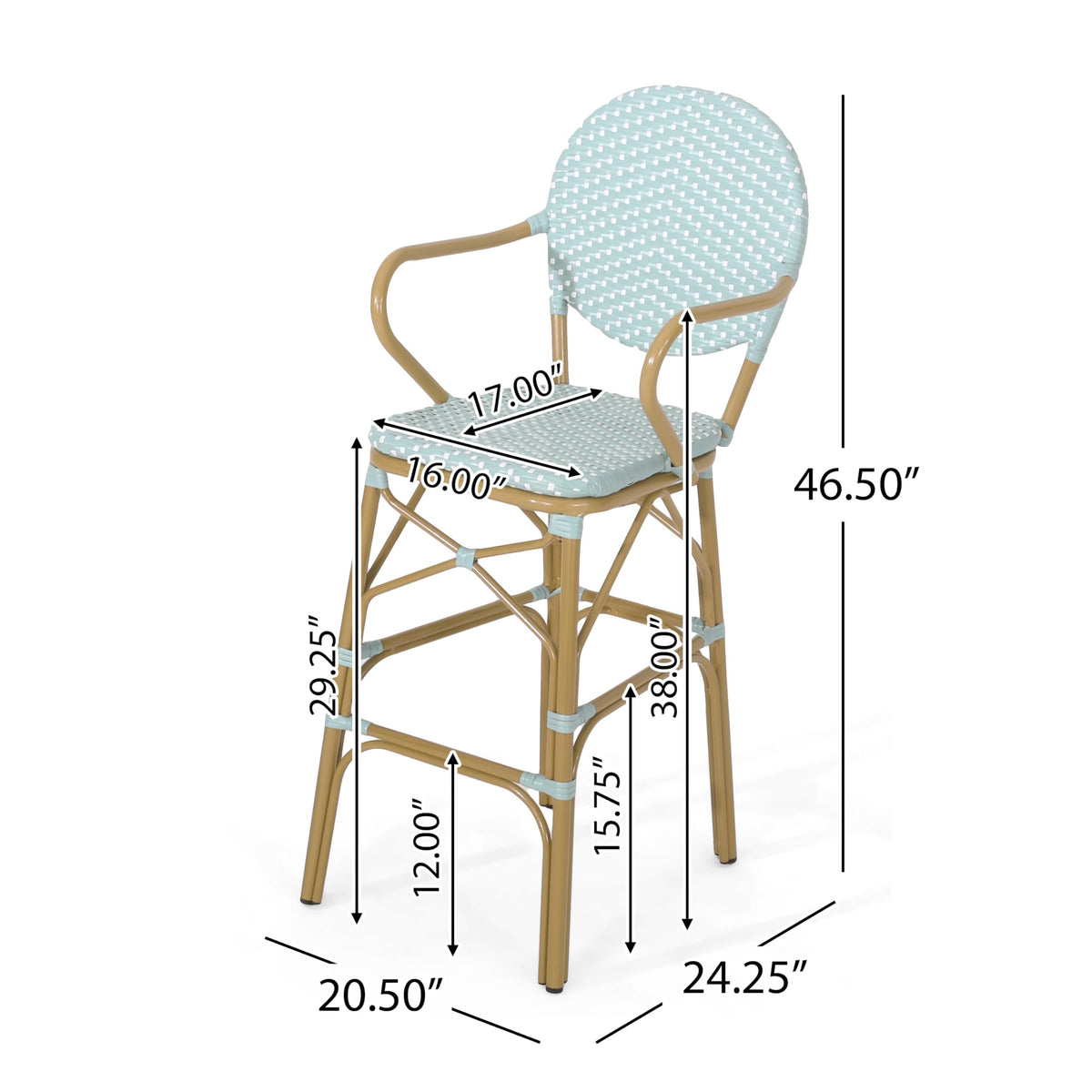 Teal Bamboo Print Wicker Aluminum Bar Stools Set of 2 R69544