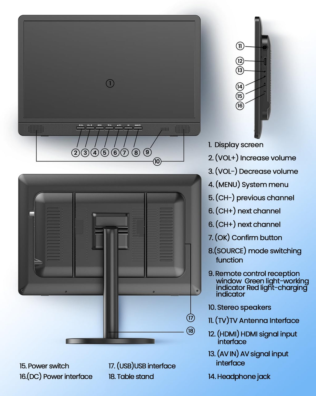 18.5" Portable TV with Antenna Q676