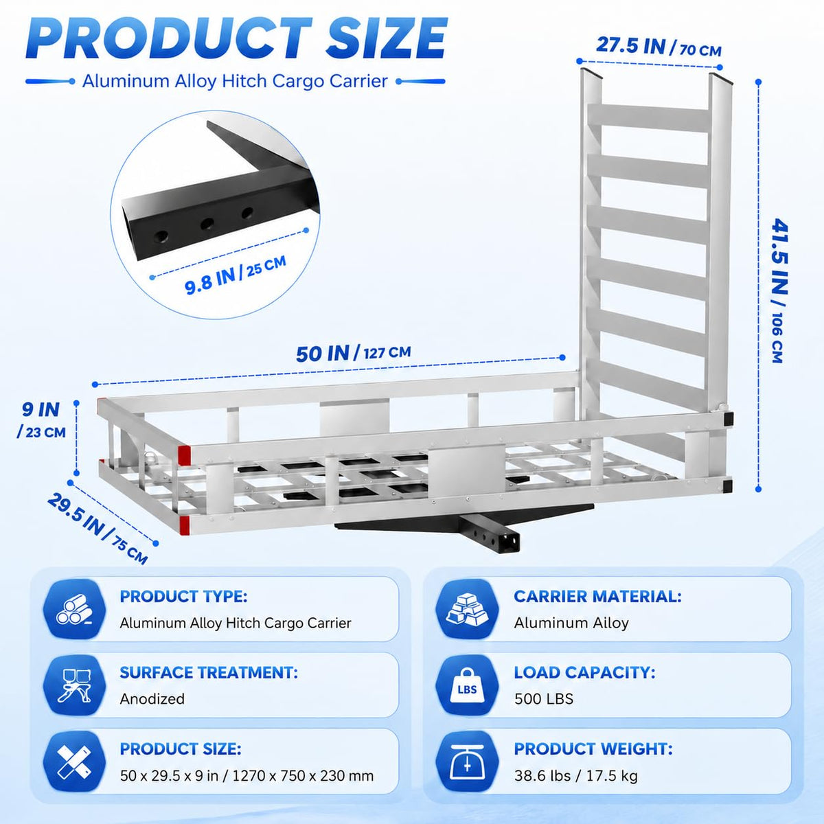 50x29.5x9 Inch Aluminum Hitch Cargo Carrier S4987