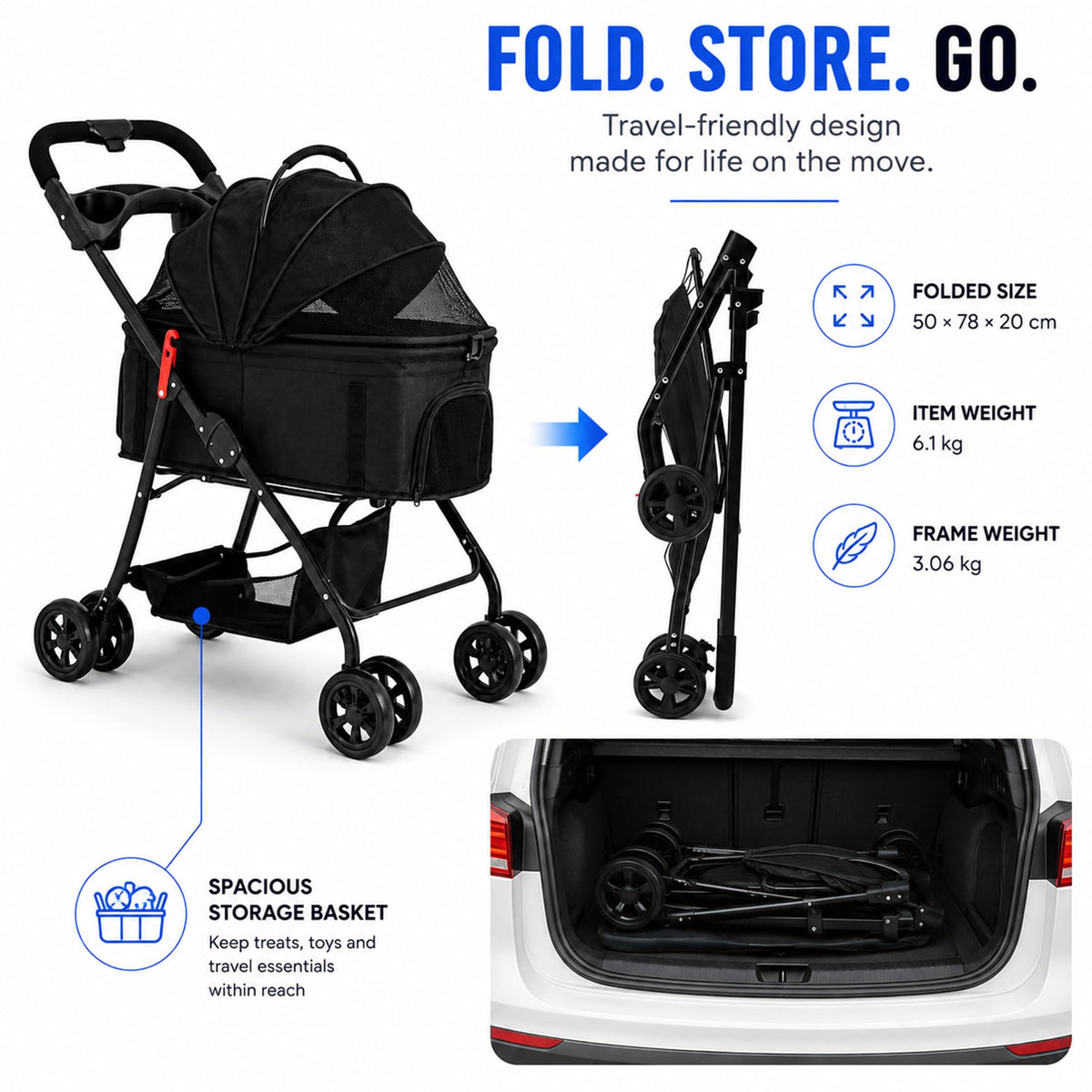 Foldable Pet Stroller with Cup Holder S906