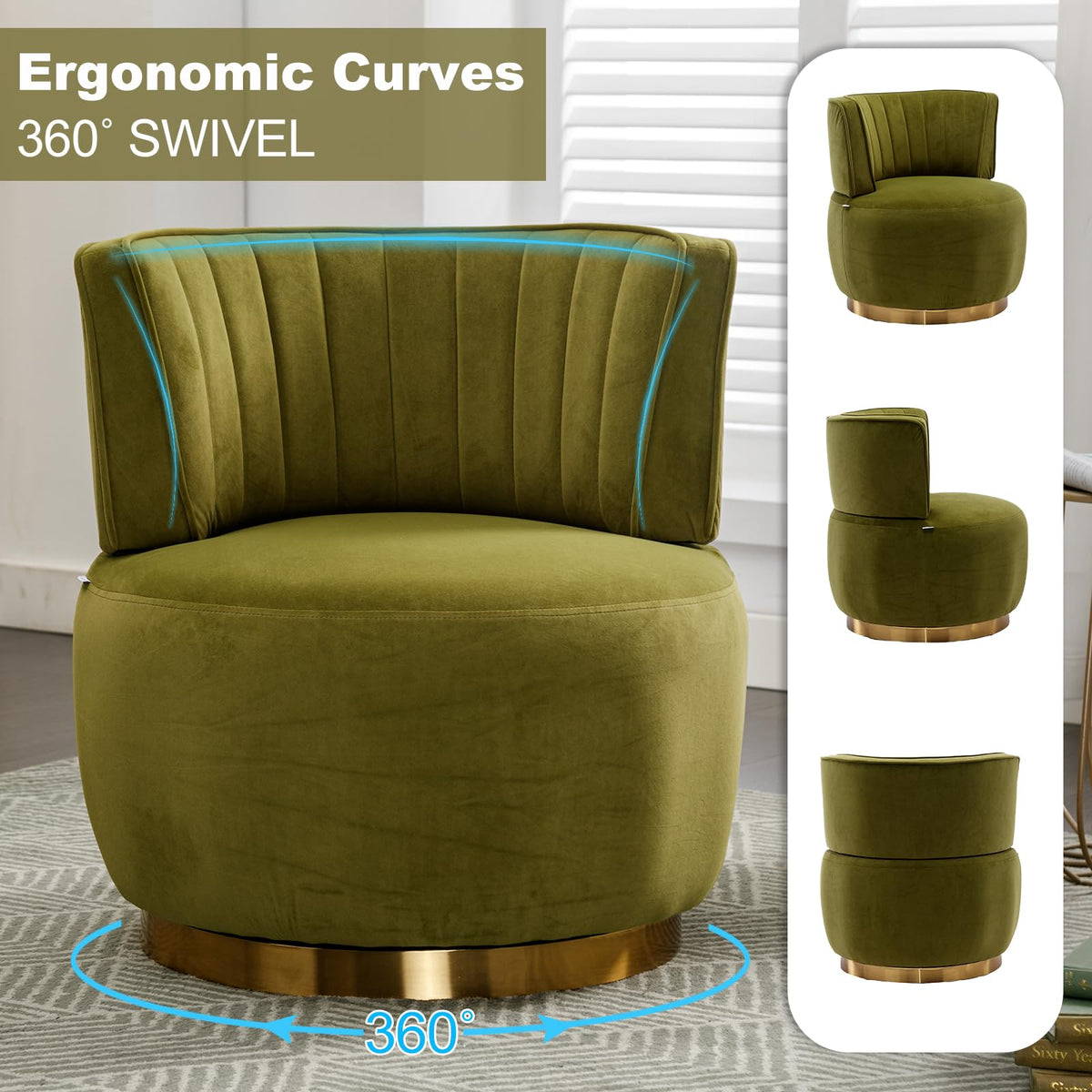 Green Velvet Swivel Barrel Chair L9955