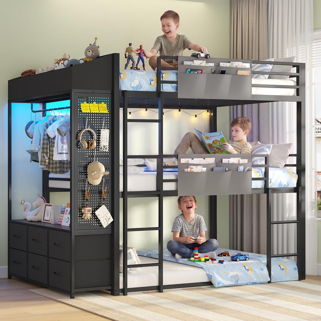 Triple Bunk Bed with 6 Storage Drawers E188594