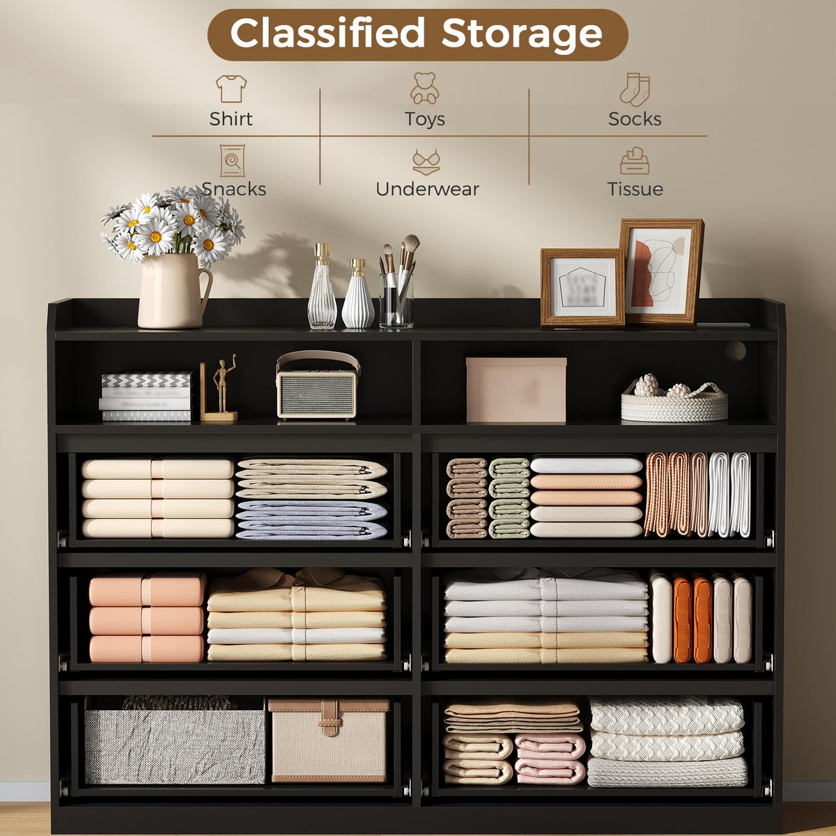 Black Dresser with LED Lights and Power Strip O872