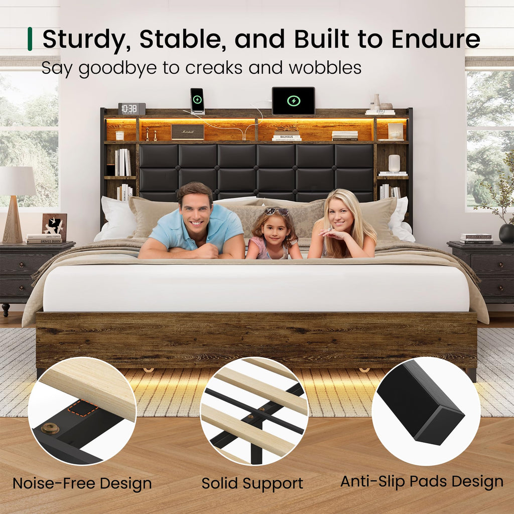 Queen Size Wooden Bed Frame with Storage Drawers B79359
