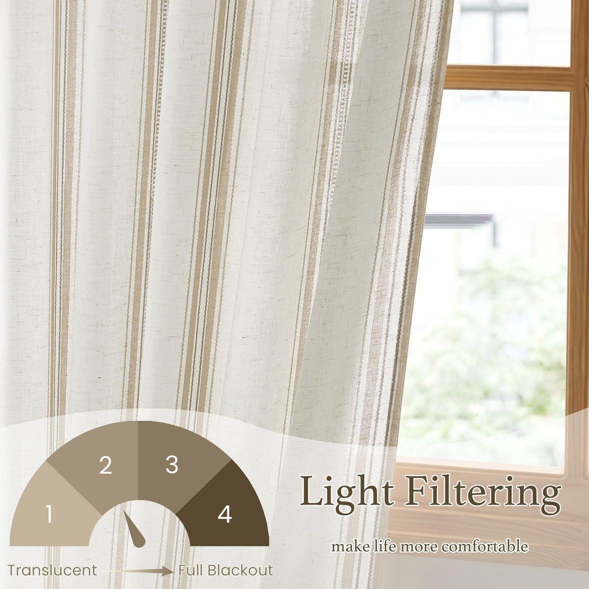 Taupe & White Stripe Linen Curtains 52 x 84 Inch S973