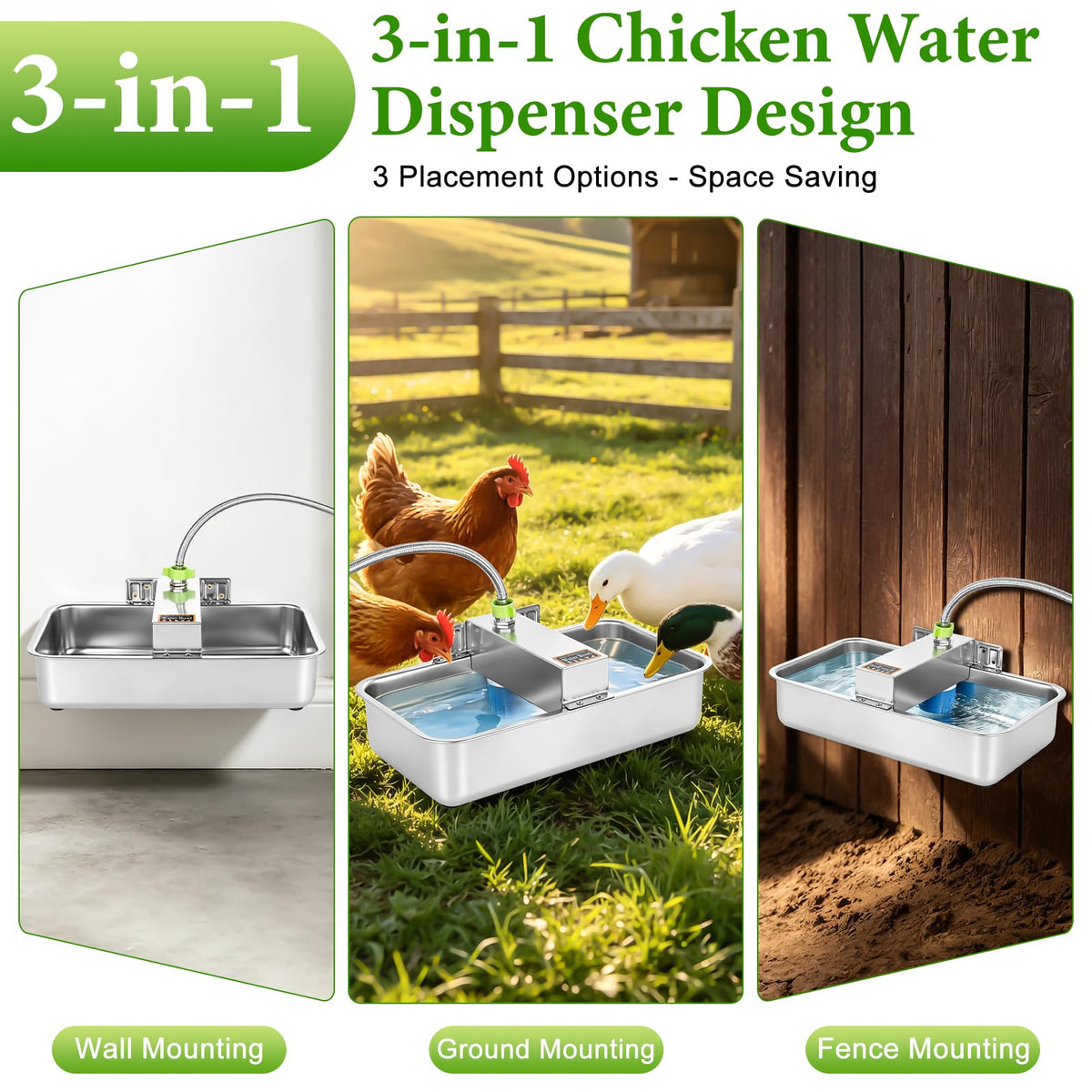 3 Gallon Stainless Steel Chicken Waterer N410