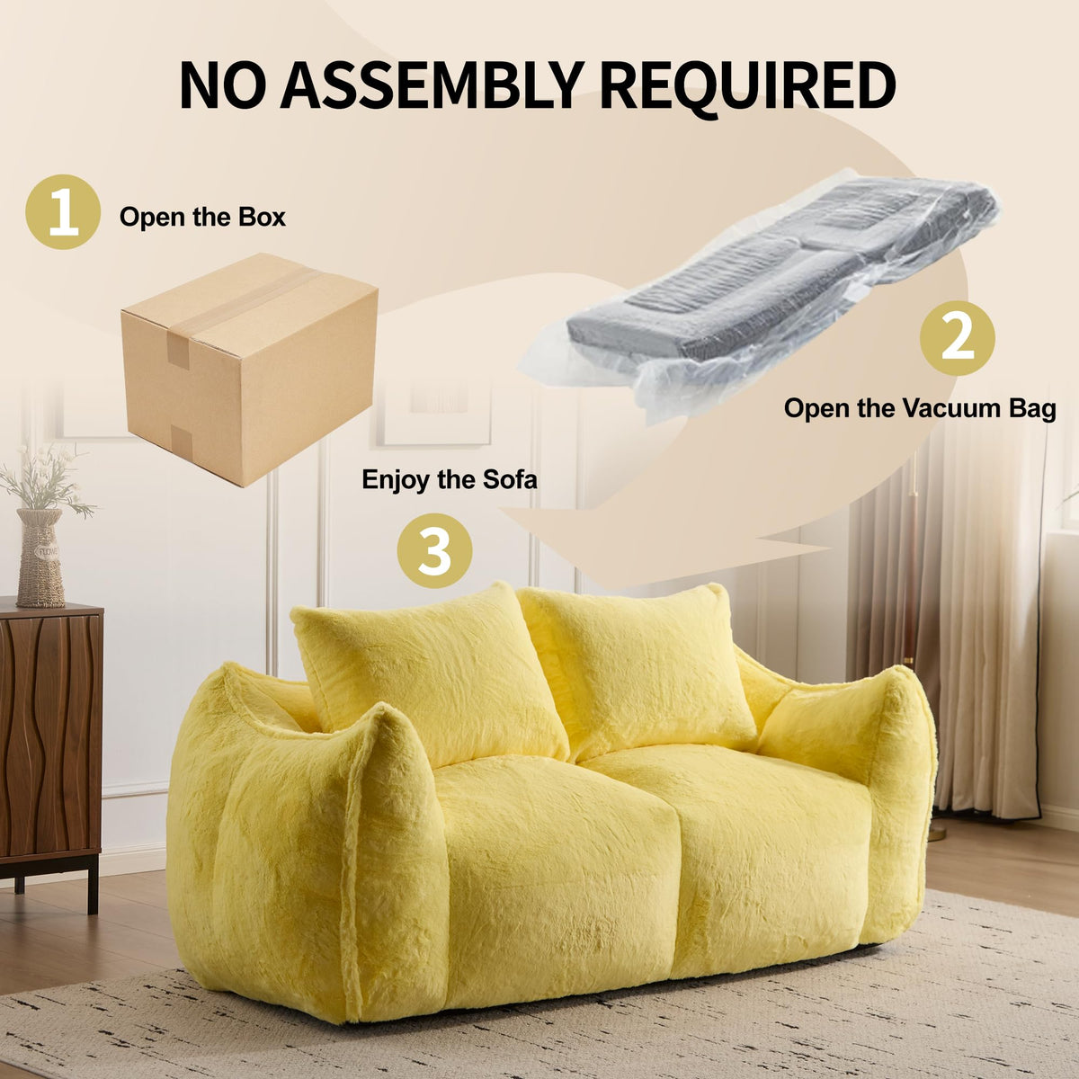 Oversized Faux Fur Memory Foam Bean Bag Chair I752358