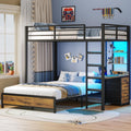 Twin Over Full Bunk Bed with Desk & 4 Storage Drawers, Black P104