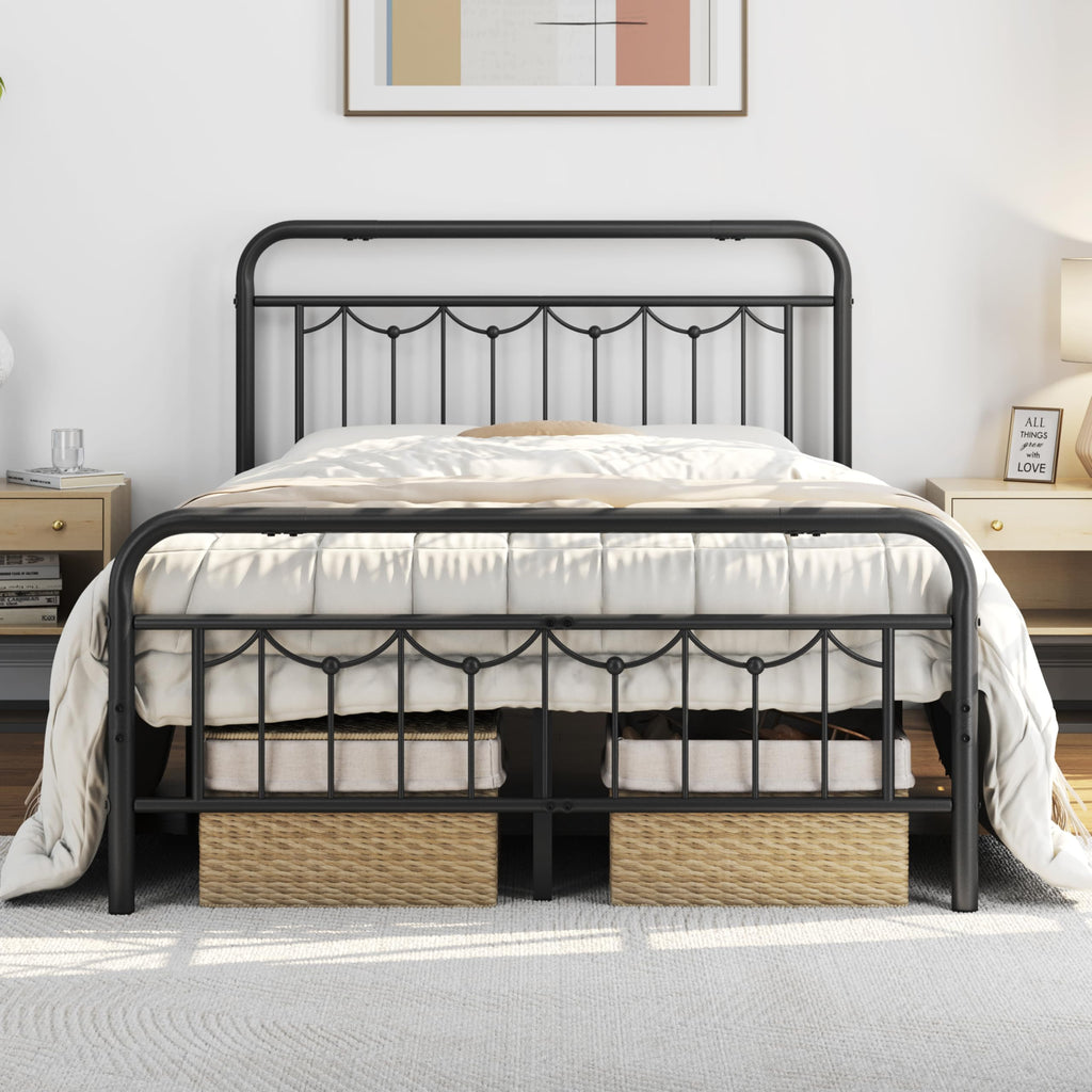 Black Metal Bed Frame with Spindle Headboard J8959