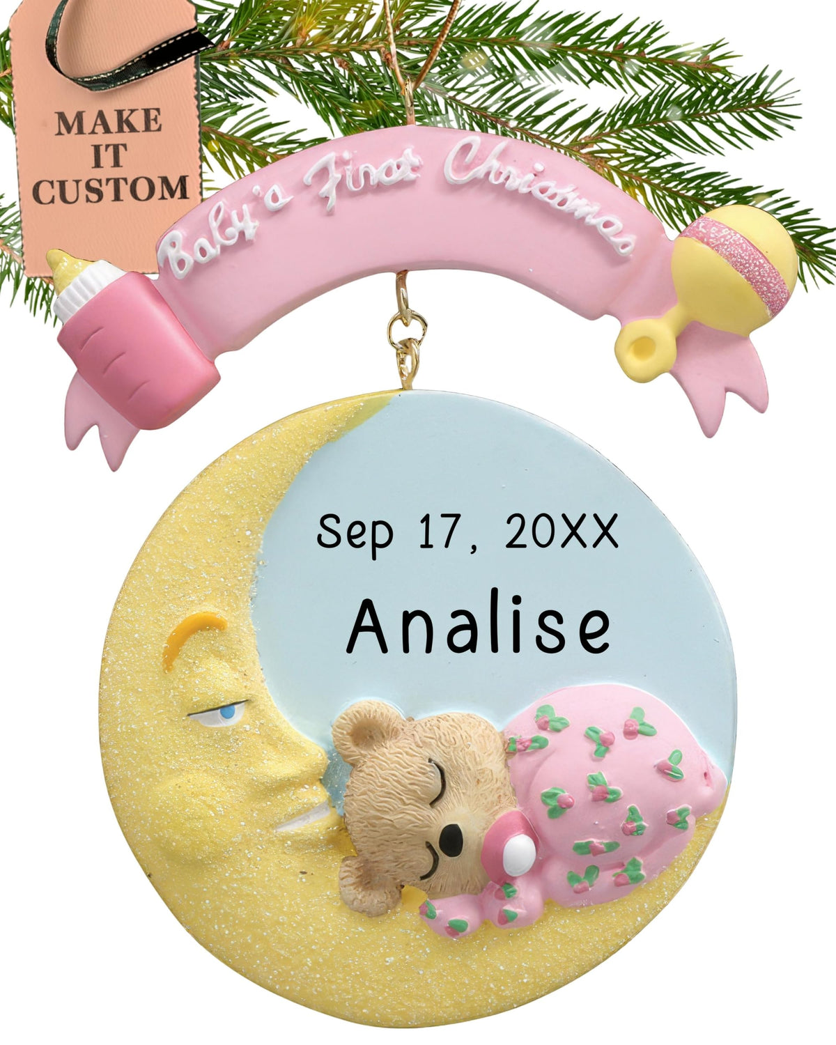 Pink Teddy Baby's First Christmas Ornament 2026 H336257
