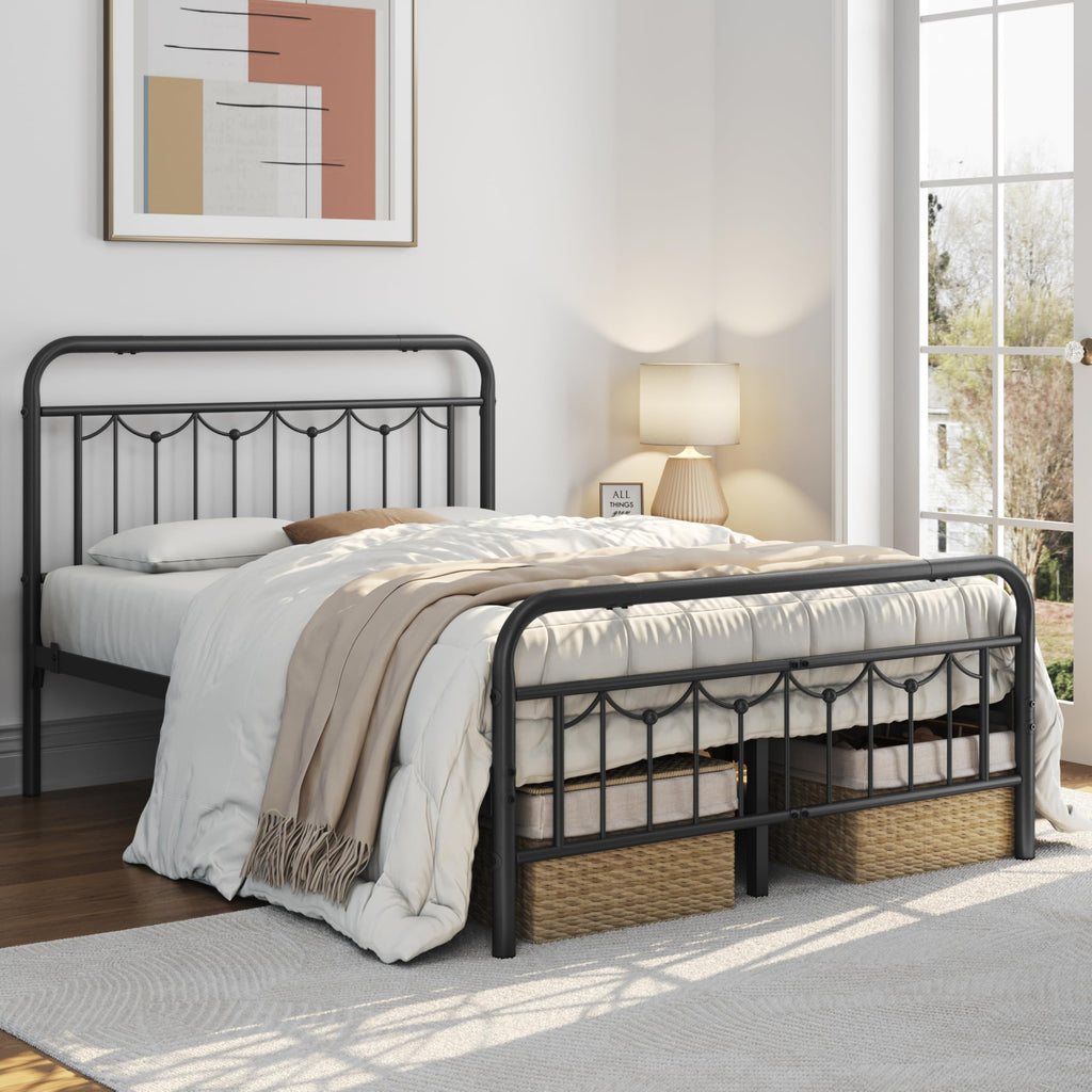 Black Metal Bed Frame with Spindle Headboard J8959