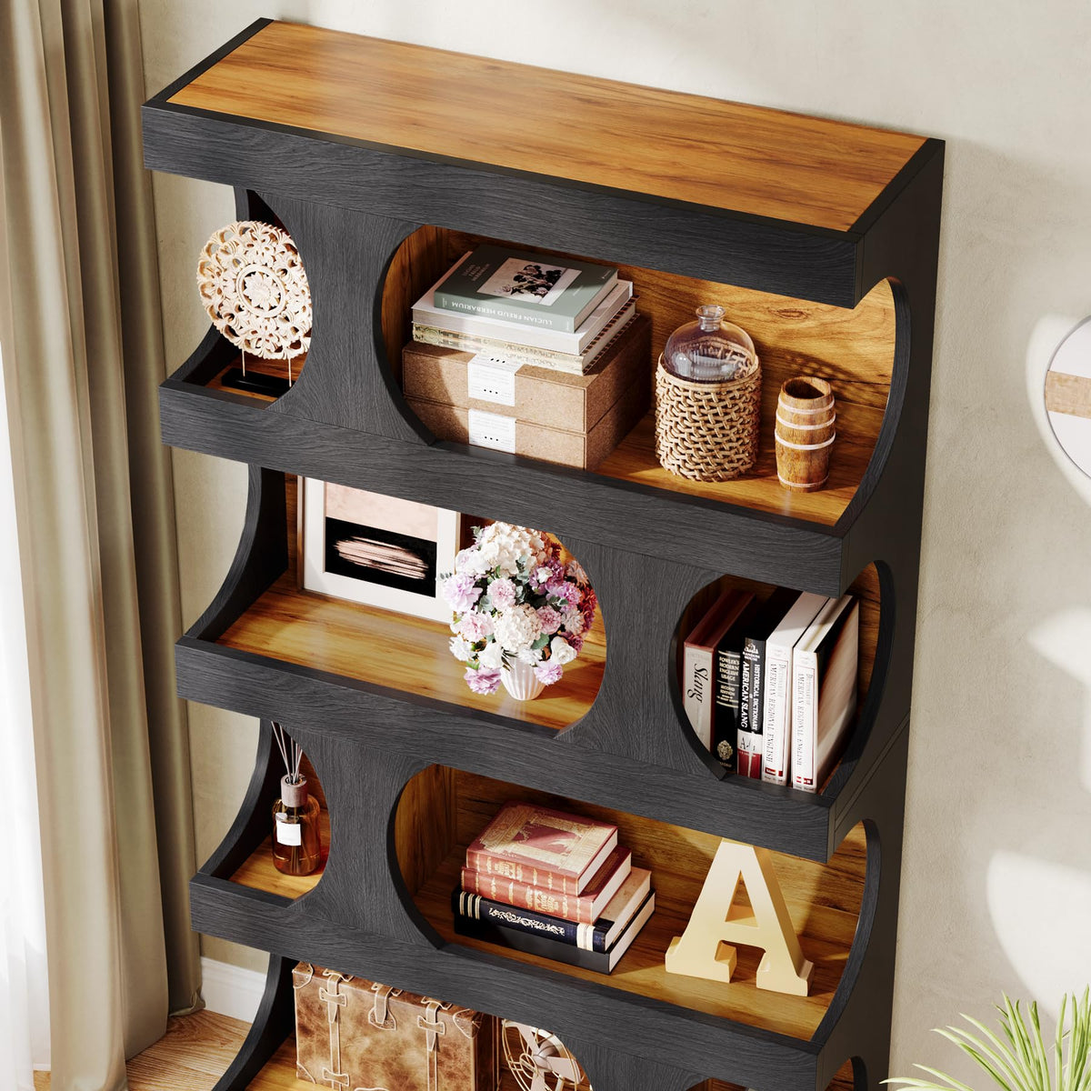 71" Tall 4-Tier S-Shaped Wood Bookcase B9395