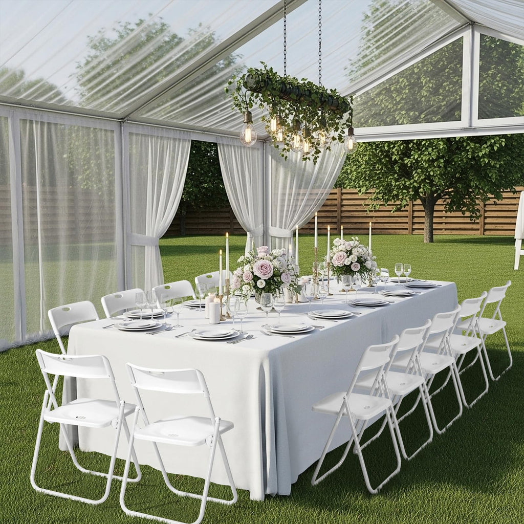 White Plastic Folding Chairs, 10 Pack Steel Frame E62303