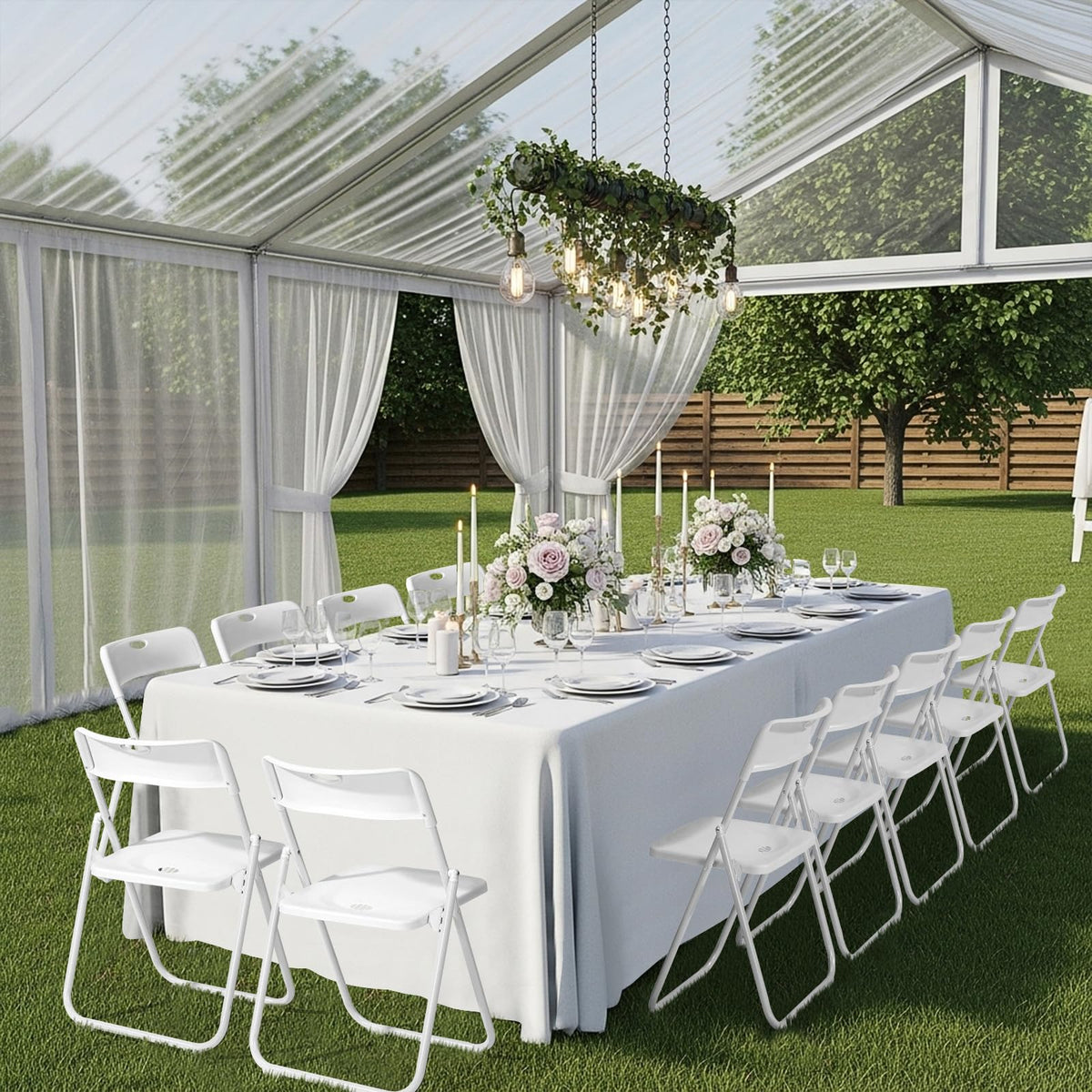 White Plastic Folding Chairs, 10 Pack Steel Frame E62303