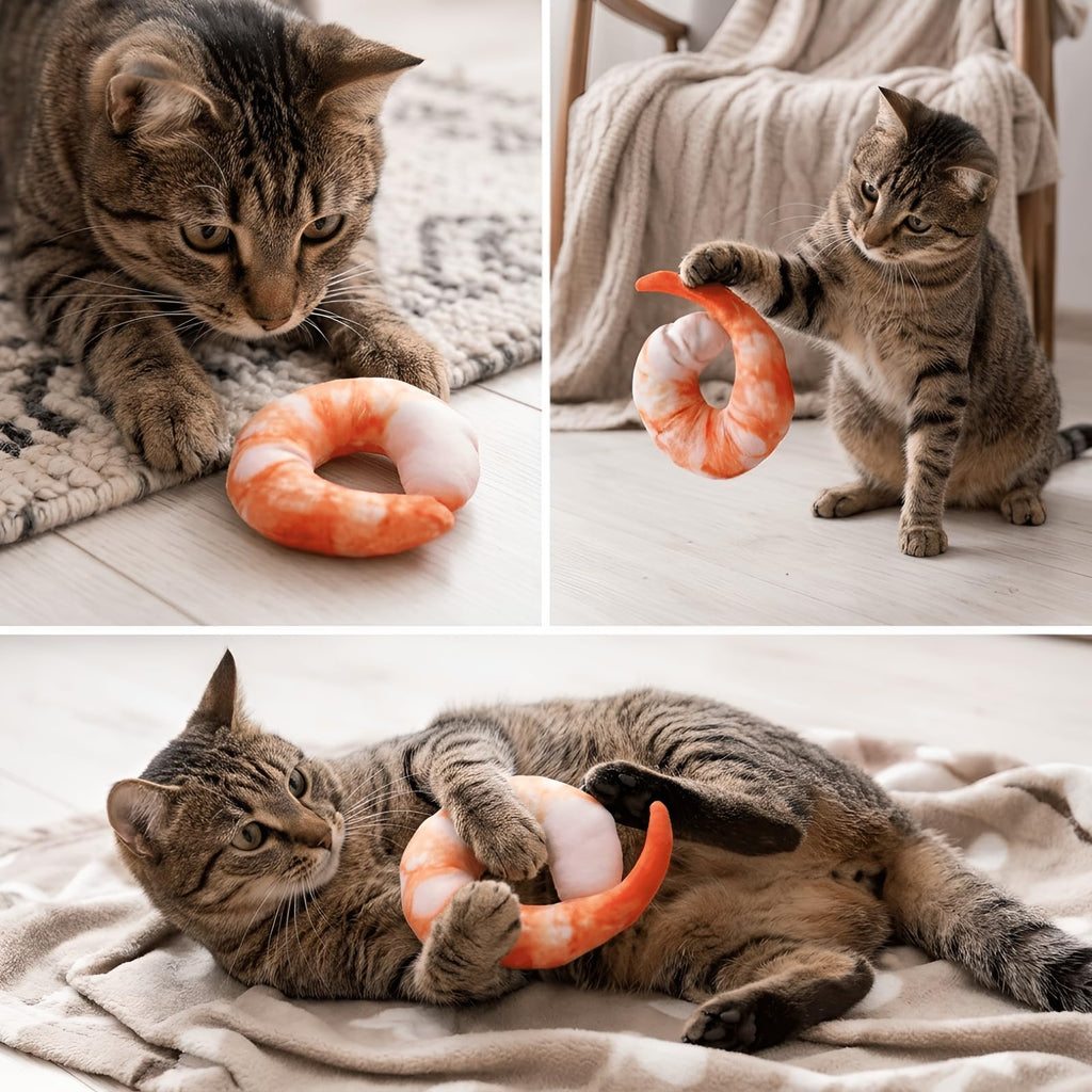 Orange White 3D Shrimp Shape Dog Squeaky Plush Toy E936