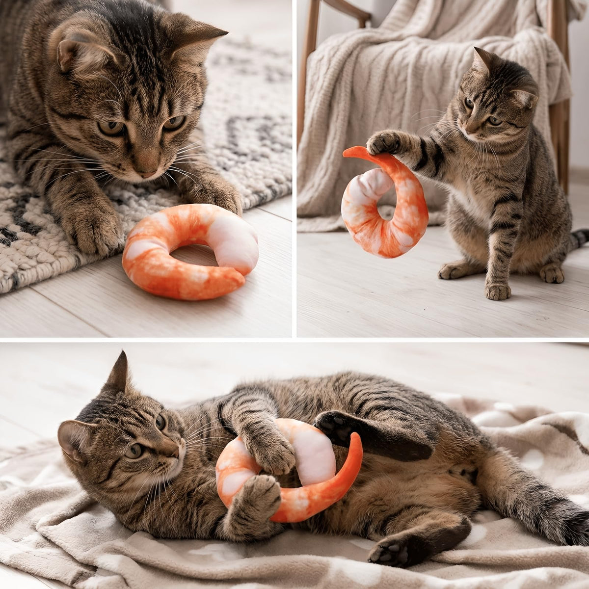 Orange White 3D Shrimp Shape Dog Squeaky Plush Toy E936
