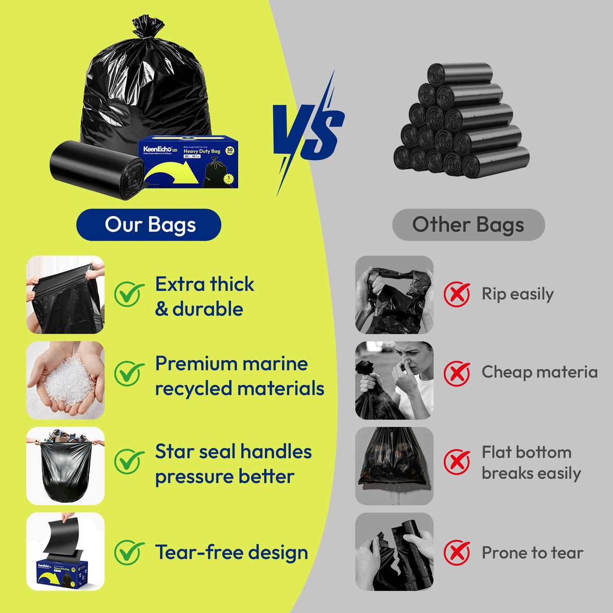 55 Gallon 30 Count 1.2 Mil Black Heavy Duty Trash Bags T443320