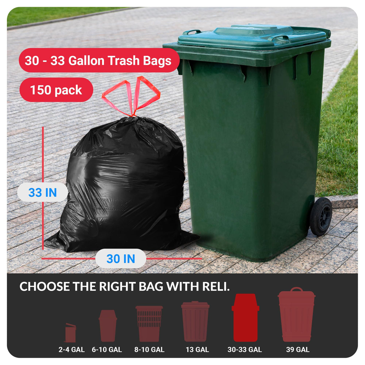 30 Gallon Black Drawstring Trash Bags 150 Count M9673