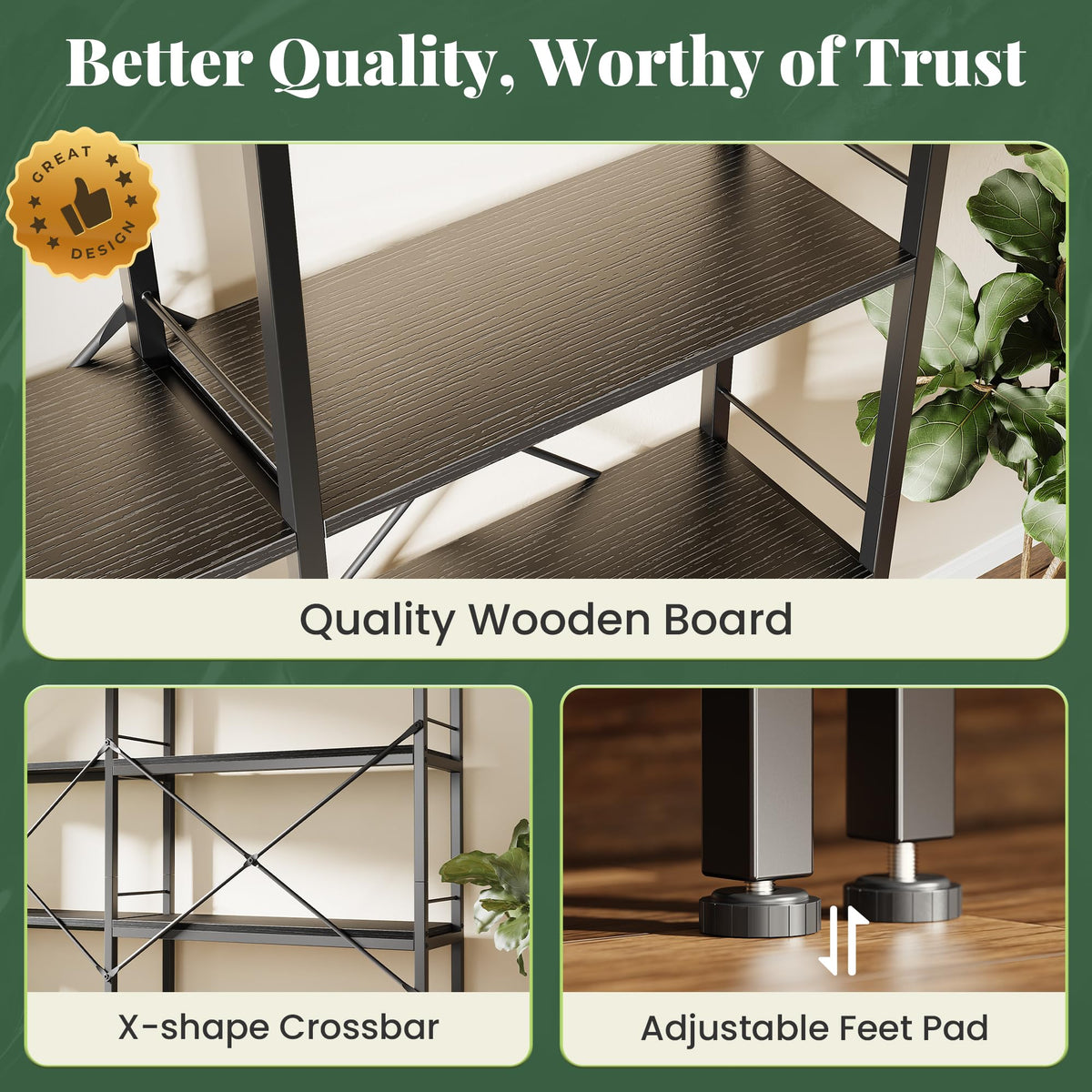 5 Tier L Shaped Corner Bookshelf with 10 Open Shelves H986489