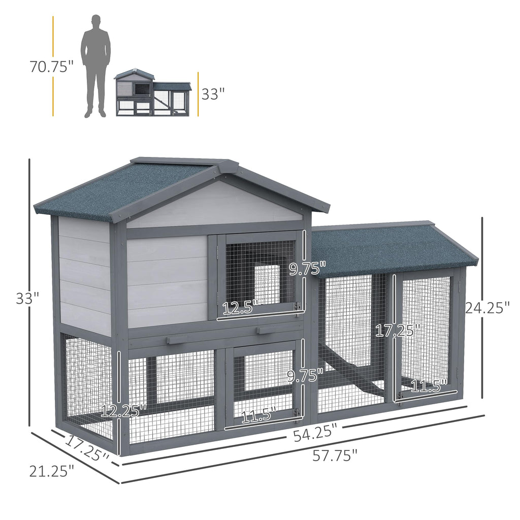 Wooden Rabbit Hutch with Ramp and Water-Resistant Roof E650428