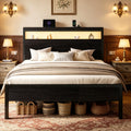 Full Bed Frame with 2-Tier Storage Headboard W78855