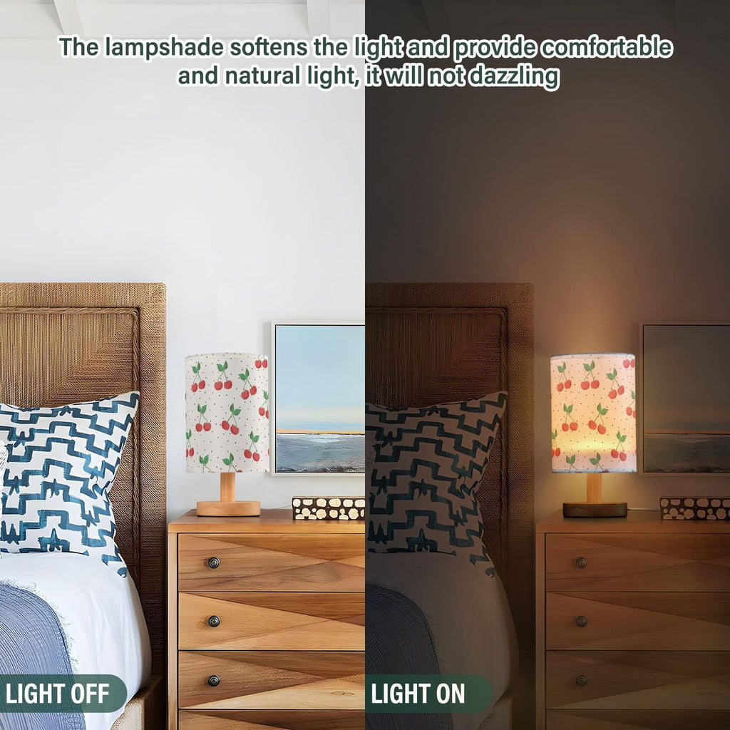 Red Cherry Table Lamp with USB Ports and Fabric Lampshade F307769