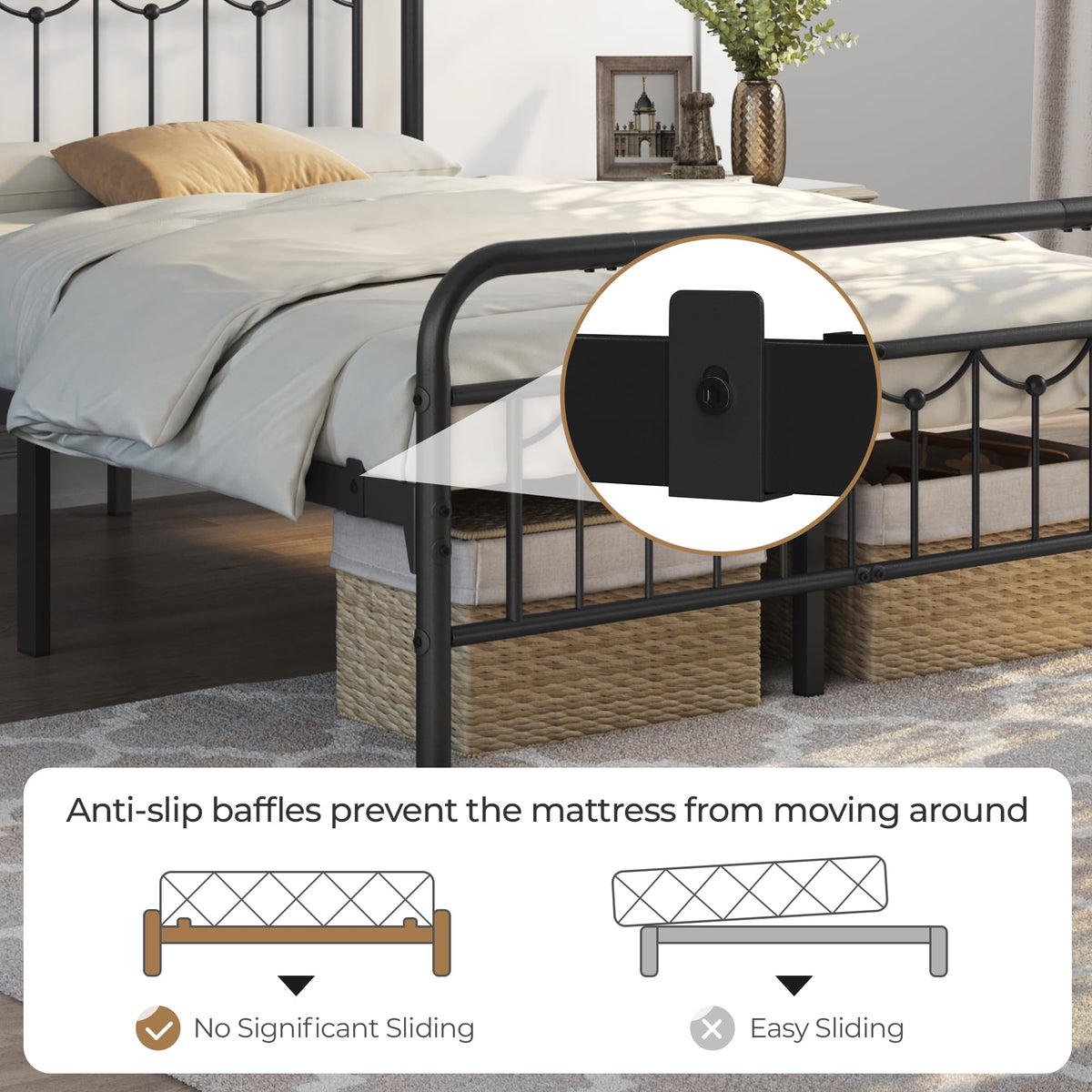 Black Metal Bed Frame with Spindle Headboard J8959