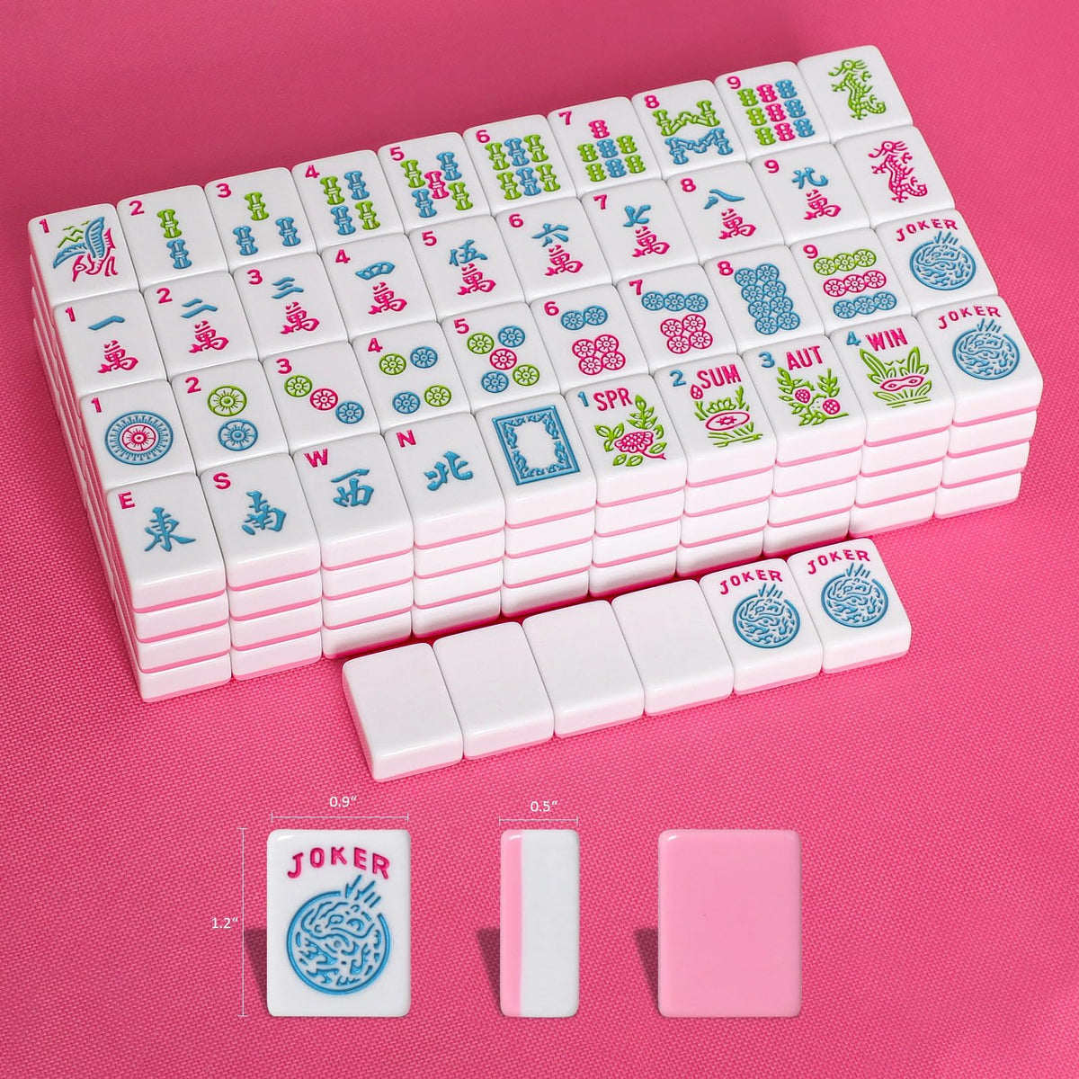 American Mahjong Game Set, 166 Pink Tiles, 4 All-in-One Color Rack/Pushers & Drawstring Bag H175