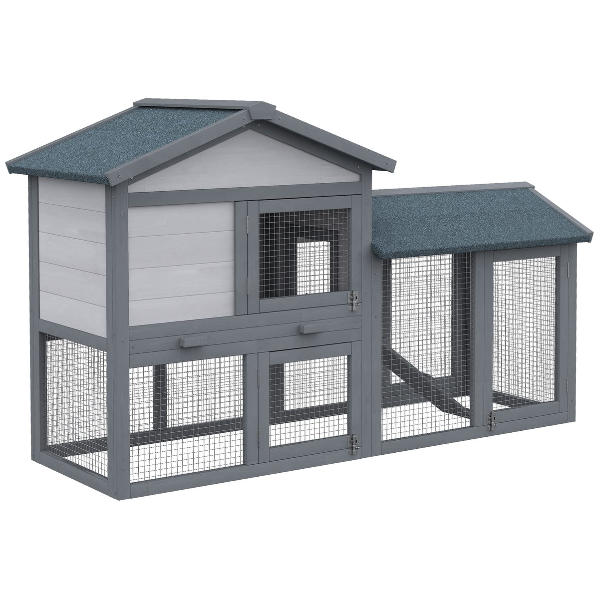 Wooden Rabbit Hutch with Ramp and Water-Resistant Roof E650428