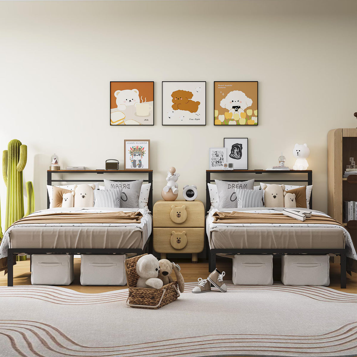 Twin Bed Frame with LED Lights & Charging Station J738