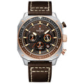 Men's Square Big Face Waterproof Chronograph Leather Strap Watch V51577