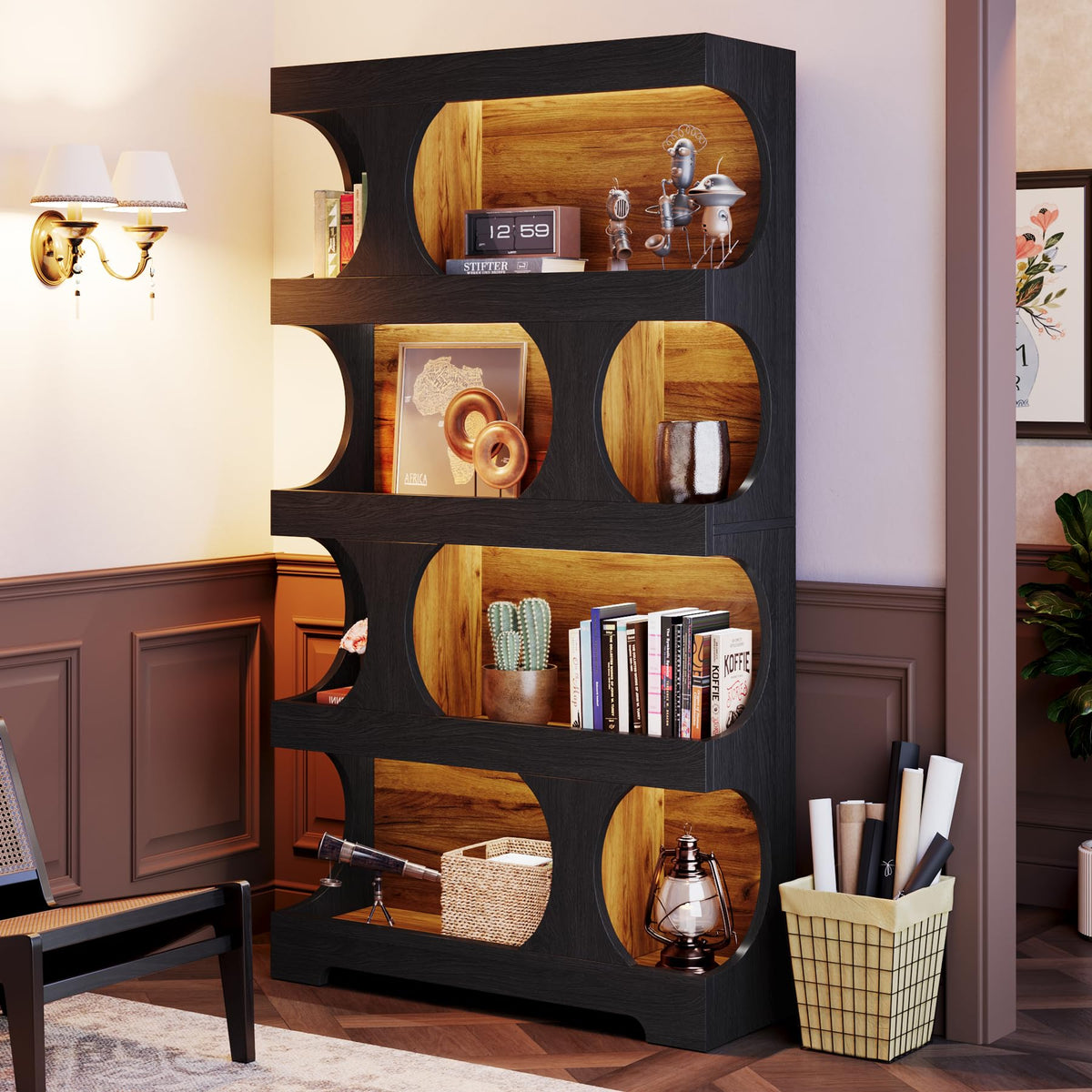 71" Tall 4-Tier S-Shaped Wood Bookcase B9395