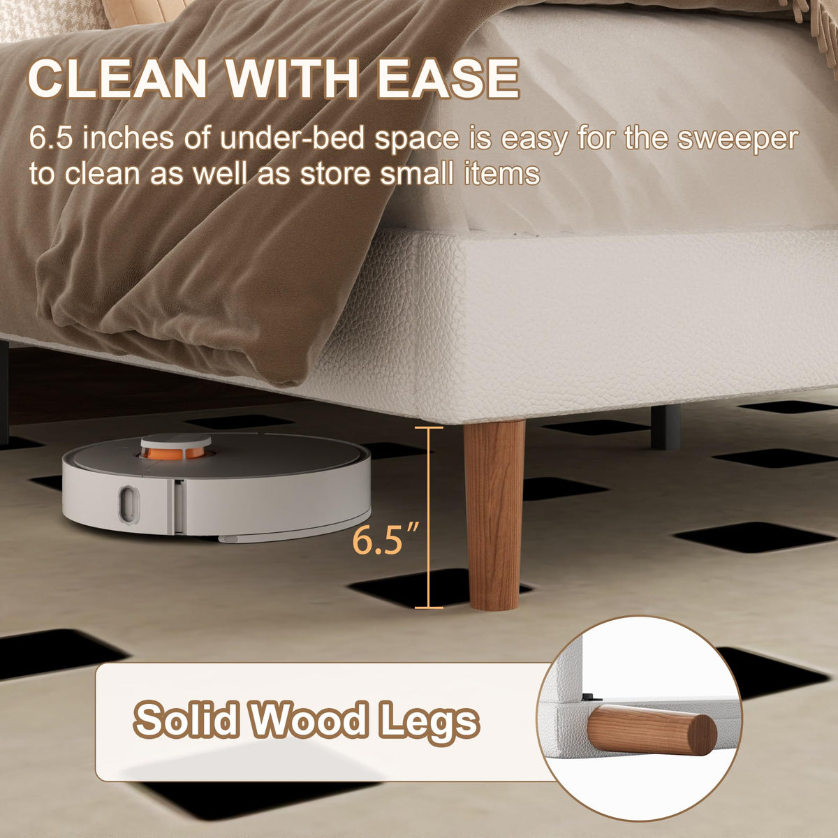 White Upholstered Bed Frame with Adjustable Headboard O3555