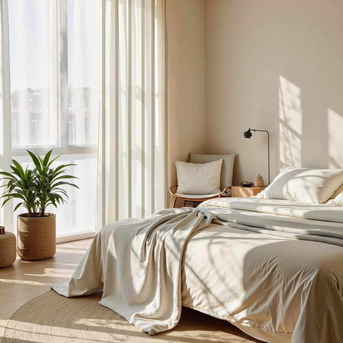 Taupe & White Stripe Linen Curtains 52 x 84 Inch S973