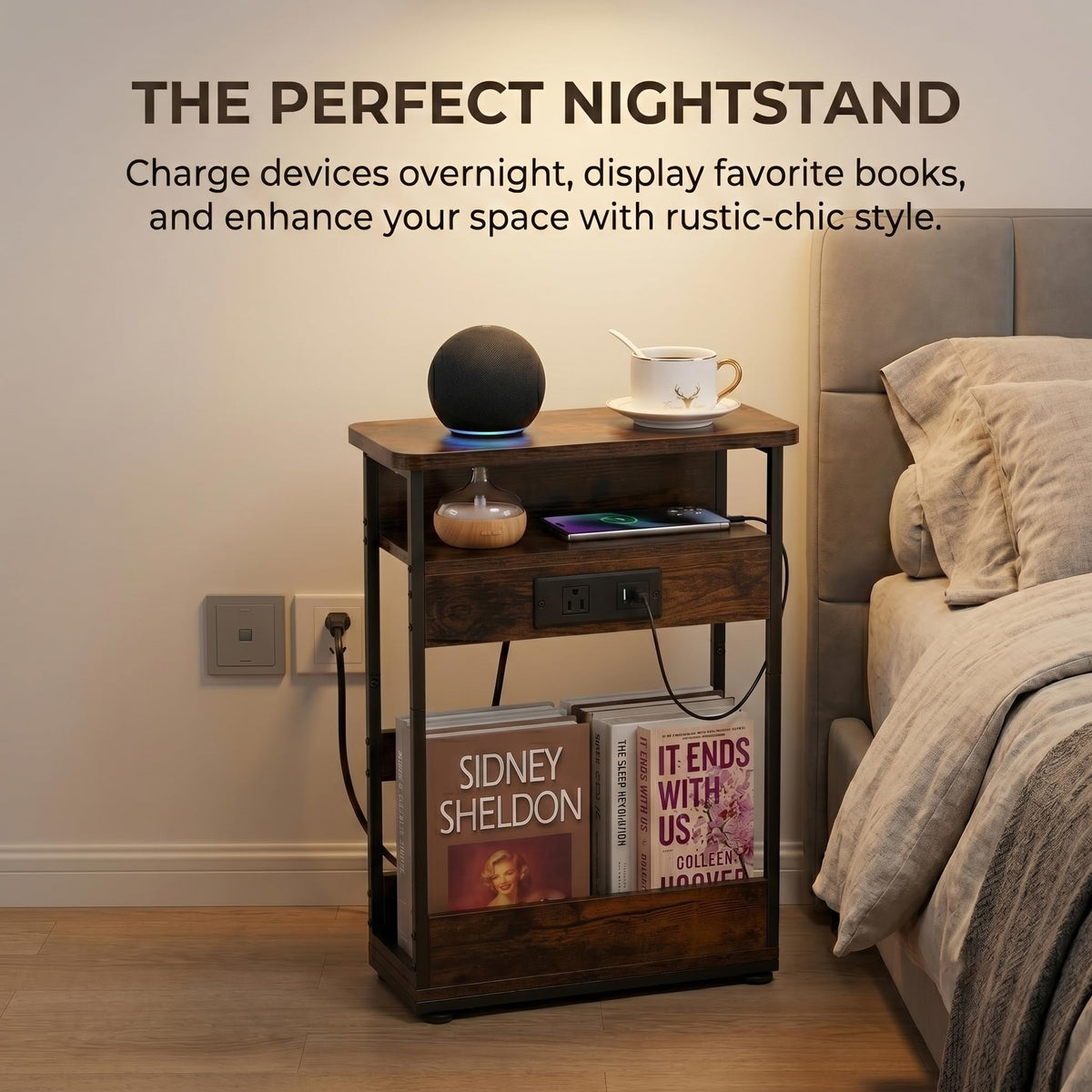 Narrow Side Table with Charging Station G392