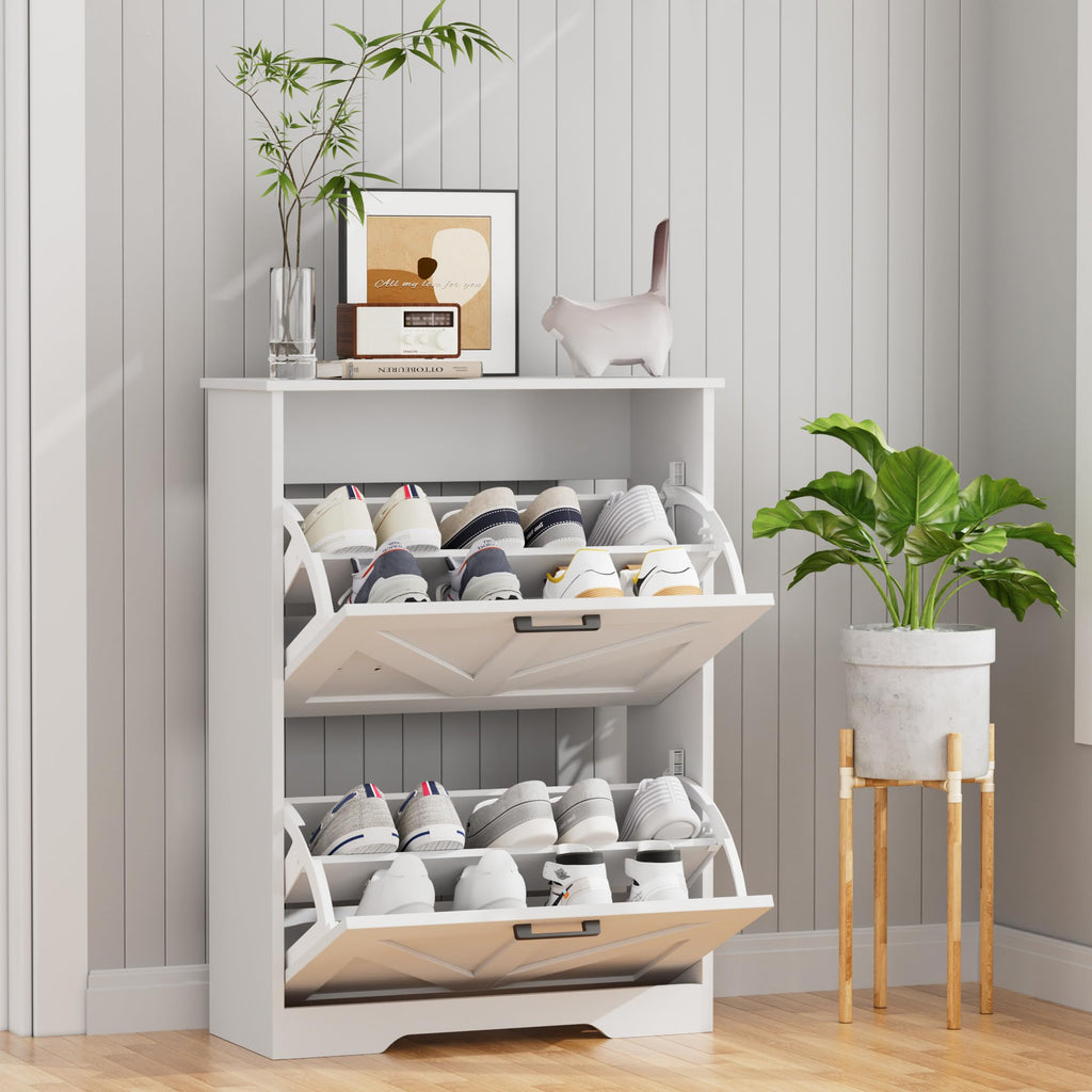 Farmhouse Shoe Cabinet with 2 Flip Drawers S244282