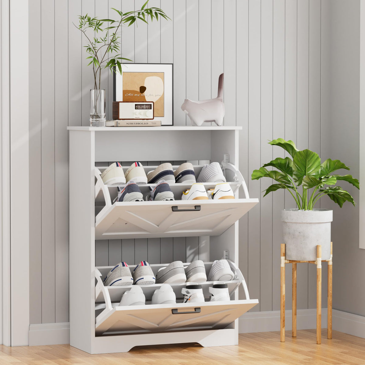 Farmhouse Shoe Cabinet with 2 Flip Drawers S244282