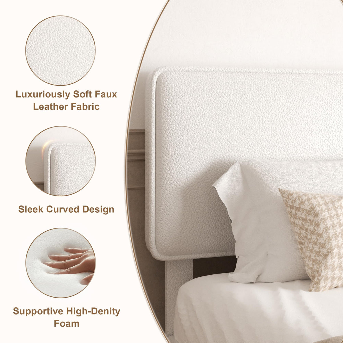 White Upholstered Bed Frame with Adjustable Headboard O3555