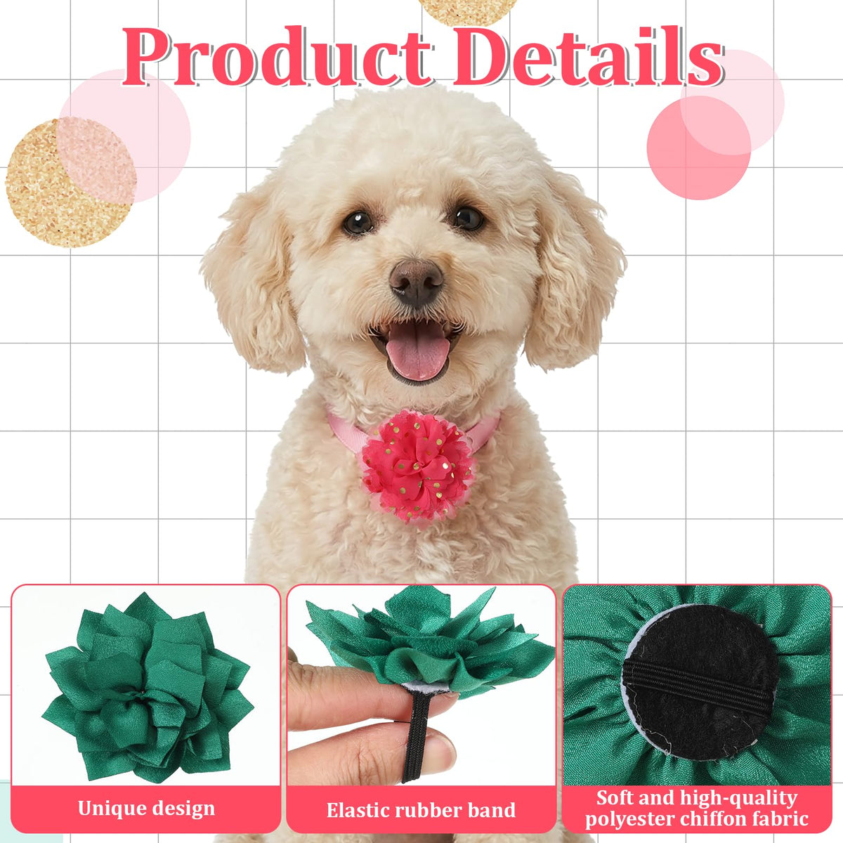 Multi Color Soft Chiffon Dog Collar Flower Bows X346