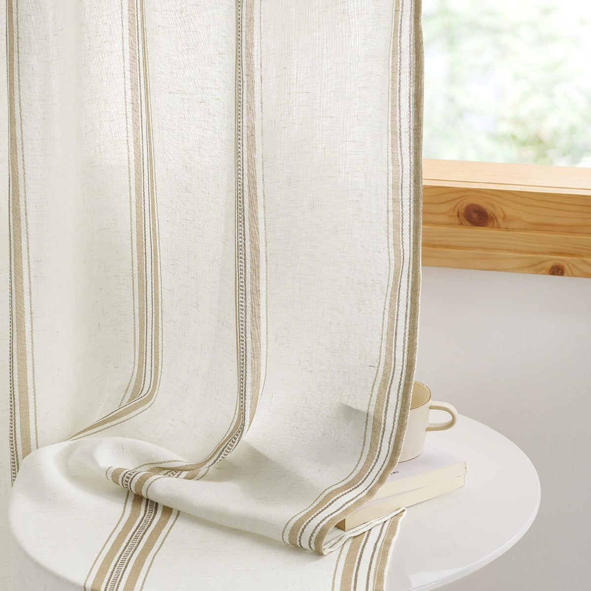 Taupe & White Stripe Linen Curtains 52 x 84 Inch S973