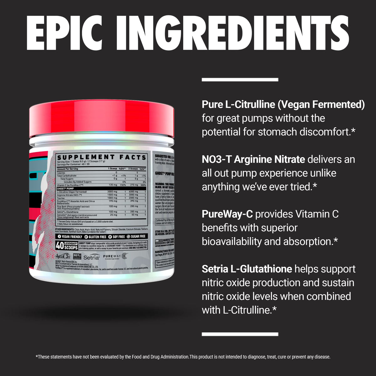 Stim-Free Nitric Oxide Powder, Peach, 40 Servings V436