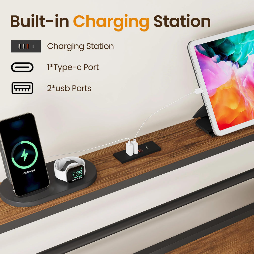 Twin Bed Frame with LED Lights & Charging Station J738