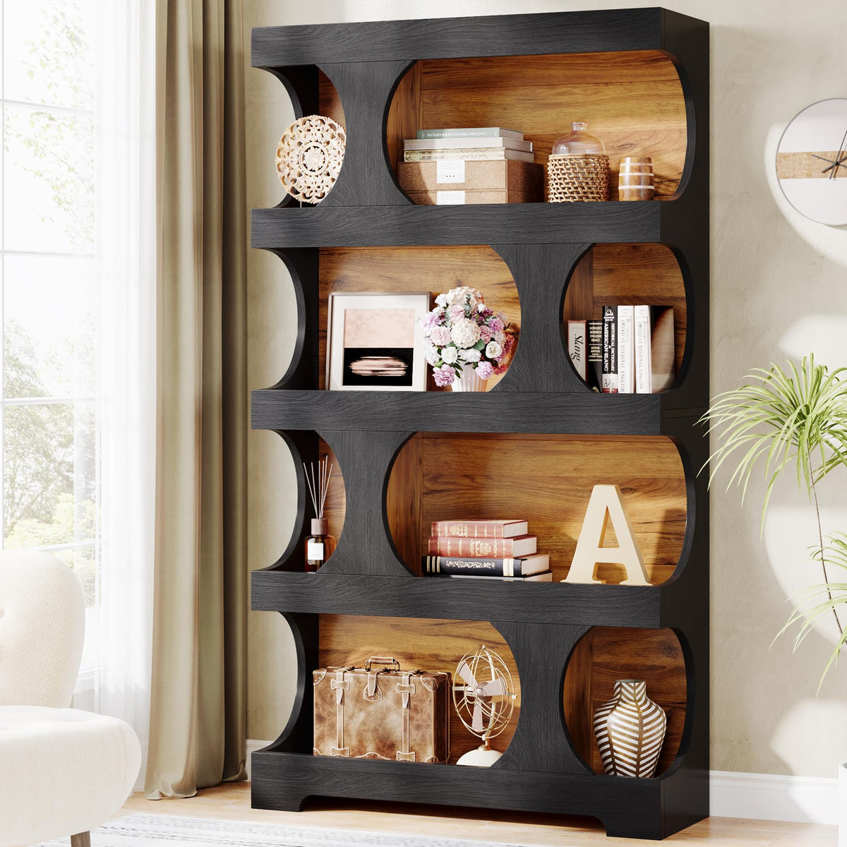 71" Tall 4-Tier S-Shaped Wood Bookcase B9395