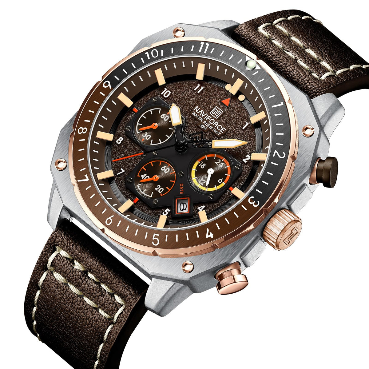 Men's Square Big Face Waterproof Chronograph Leather Strap Watch V51577