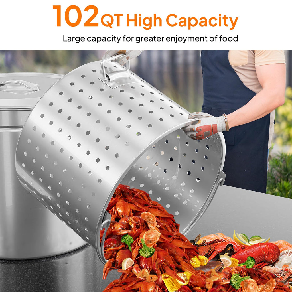 102QT Stainless Steel Stock Pot with Steamer Basket A20931