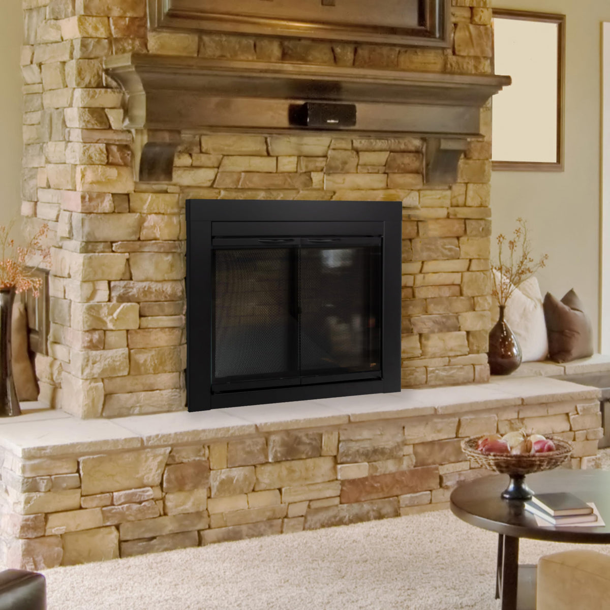Black Small Fireplace Glass Door O8617