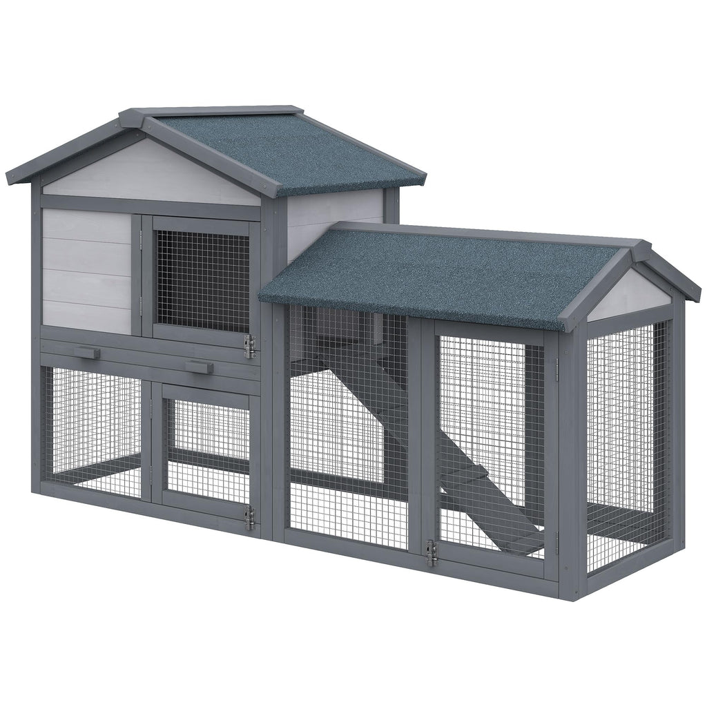Wooden Rabbit Hutch with Ramp and Water-Resistant Roof E650428