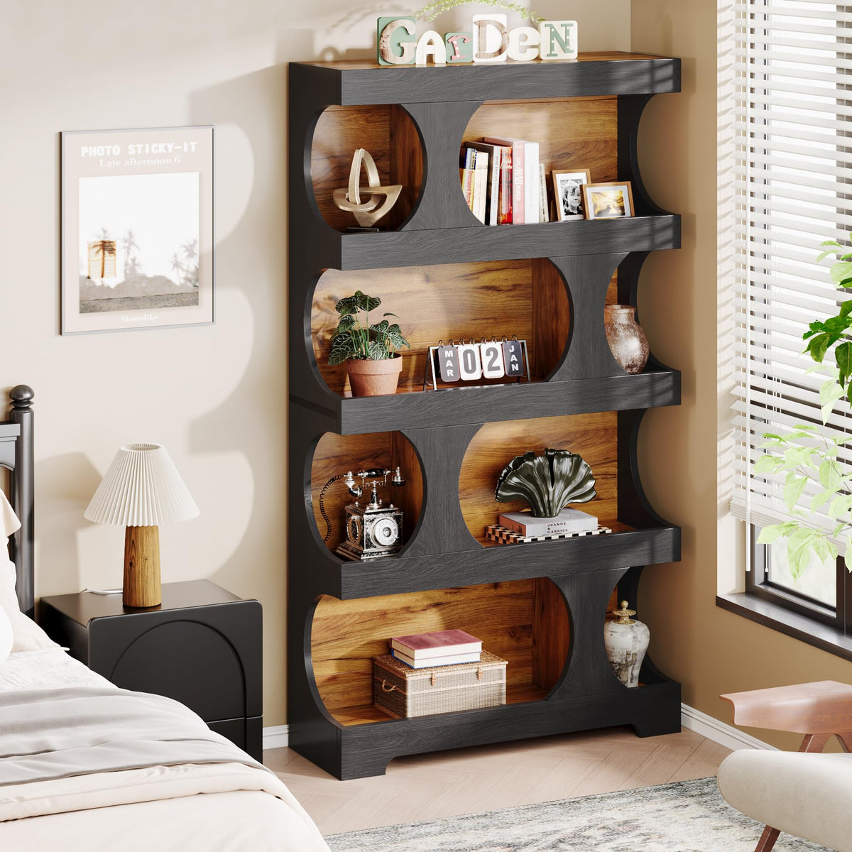 71" Tall 4-Tier S-Shaped Wood Bookcase B9395