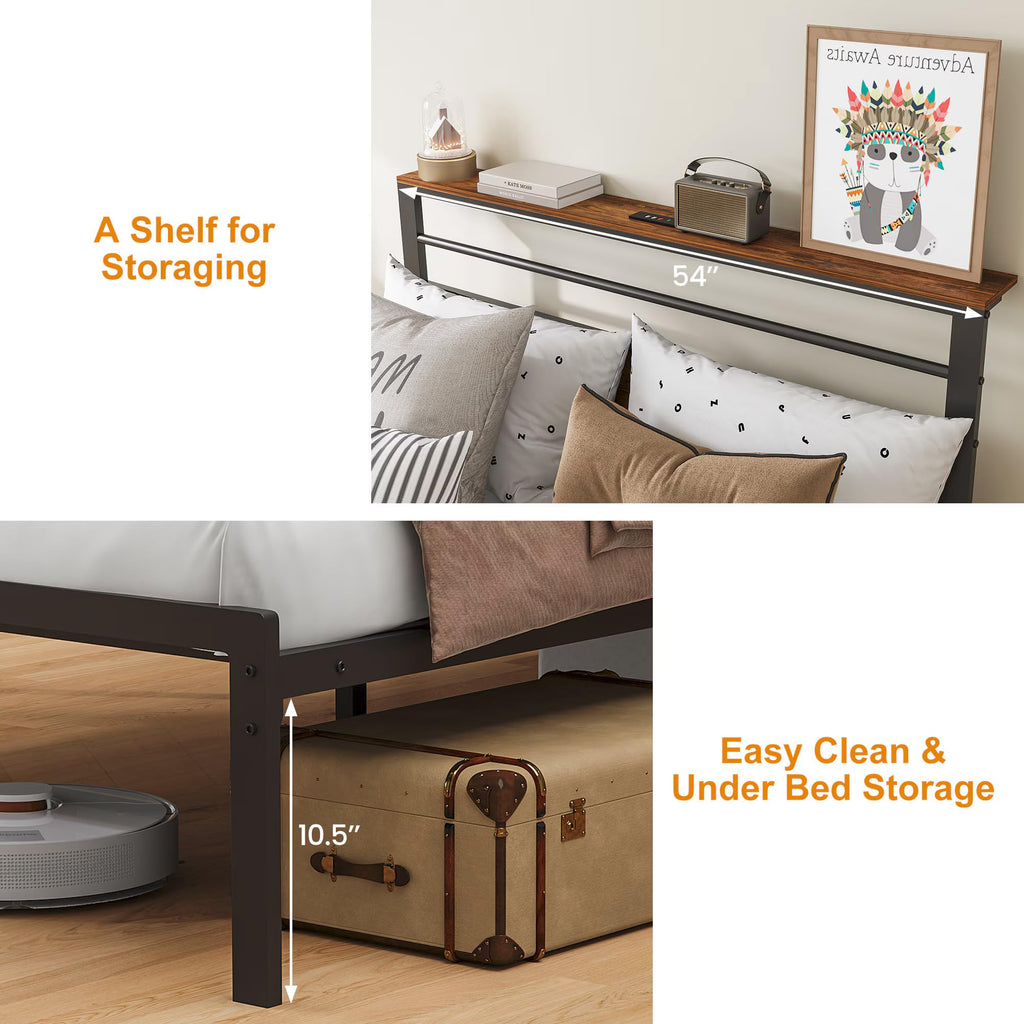 Twin Bed Frame with LED Lights & Charging Station J738