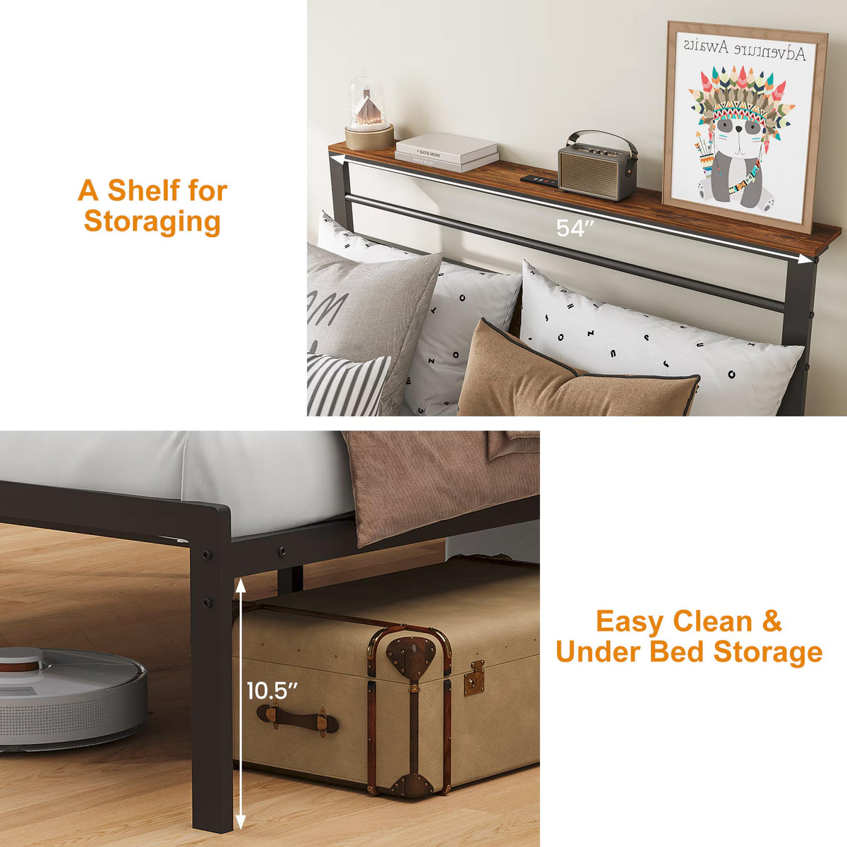 Twin Bed Frame with LED Lights & Charging Station J738